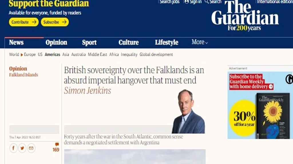 The Guardian: la soberanía británica sobre Malvinas "es una absurda resaca imperial"