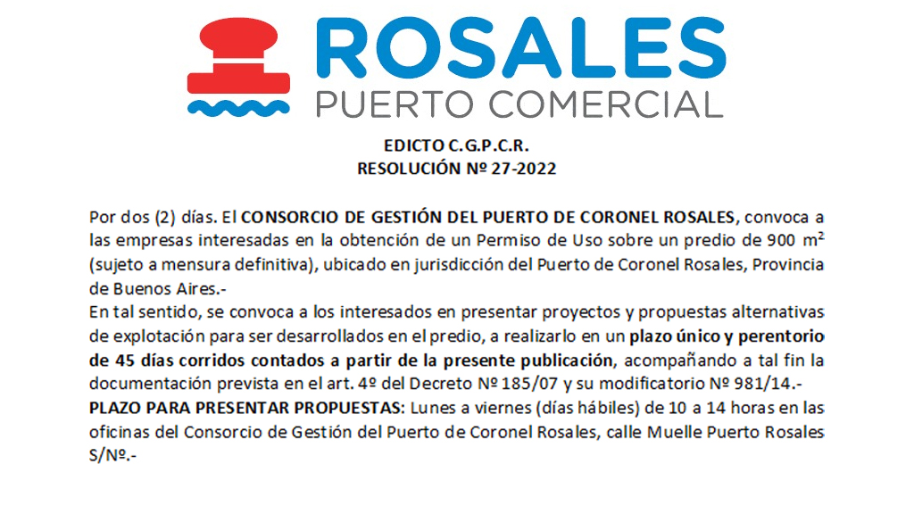Edicto: Consorcio de Gestión del Puerto de Coronel Rosales