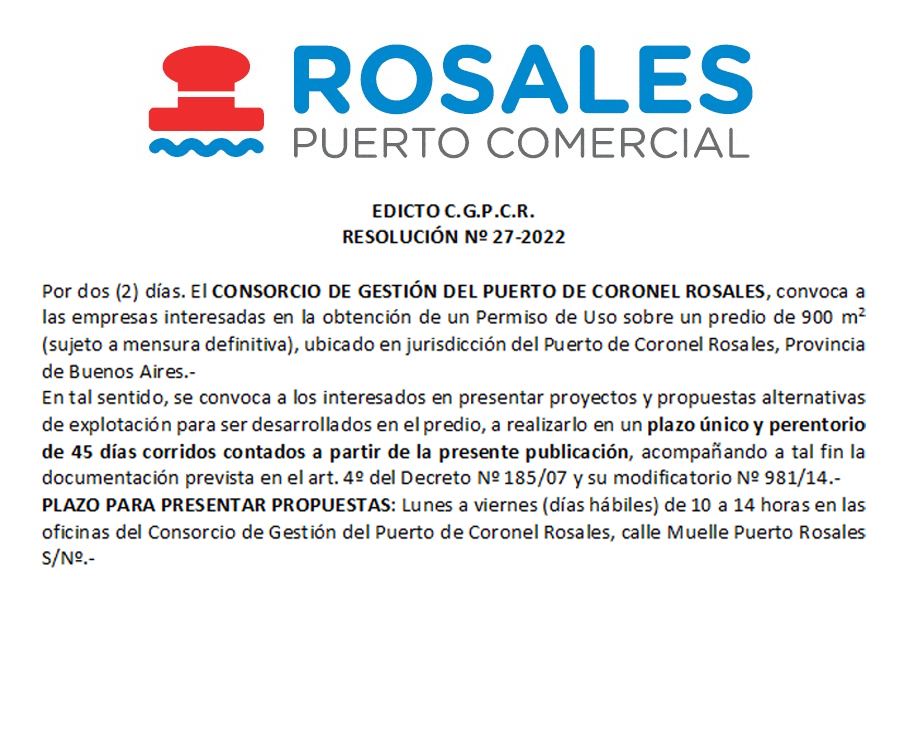 Edicto: Consorcio de Gestión del Puerto de Coronel Rosales