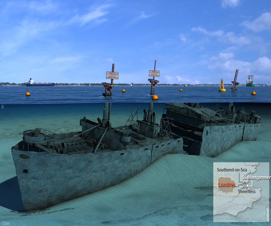 Un barco encallado desde 1944 en el estuario del Támesis y lleno explosivos